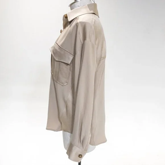 Veronica Beard M Luxe Crepe Button Down Blouse Long Sleeve Shirt Sand size 6 - Picture 11 of 16